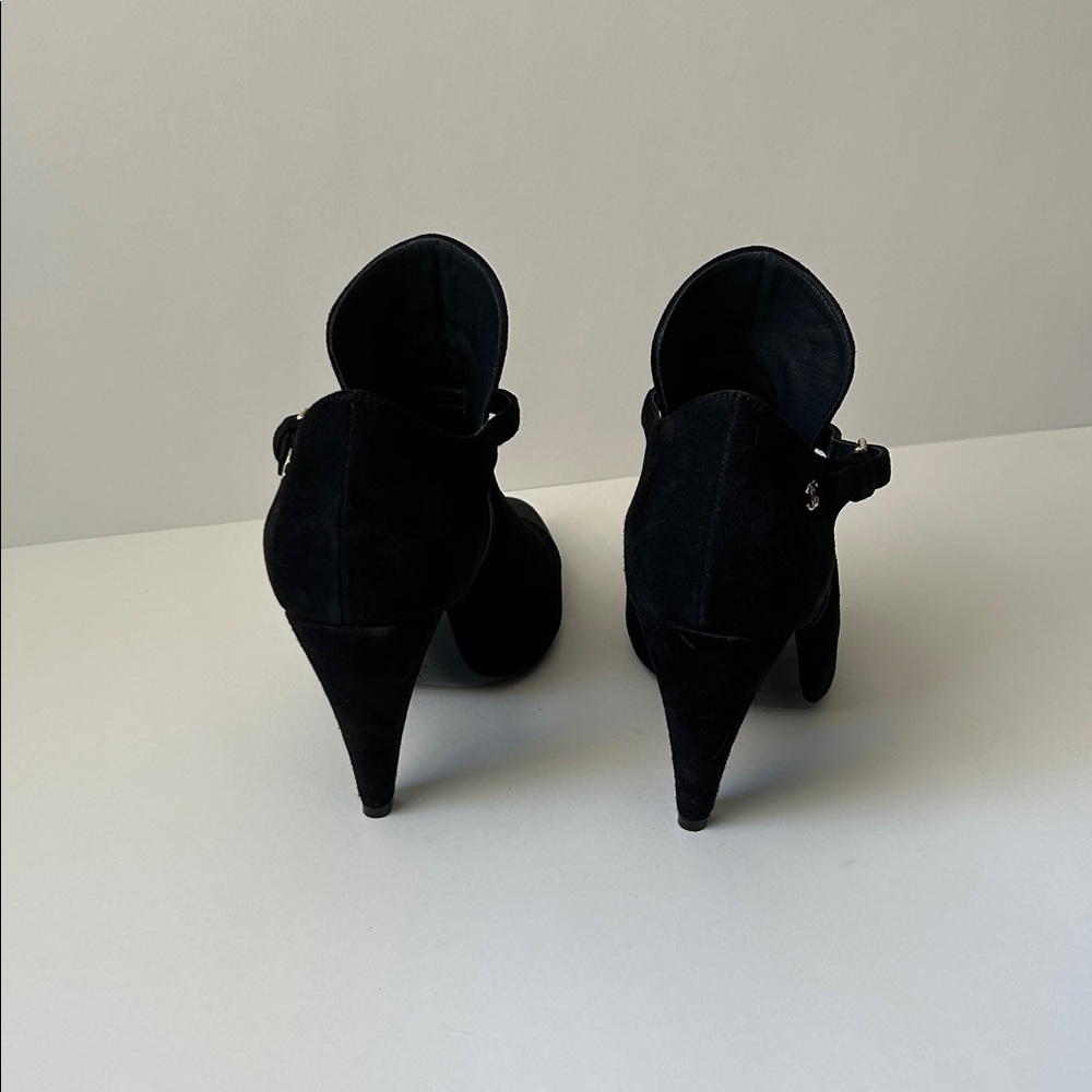 CHANEL Black Suede Heels with Silver Accents - Picture 3 of 4